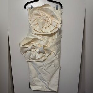 Elegant Cream Midi Dress with Floral Accents